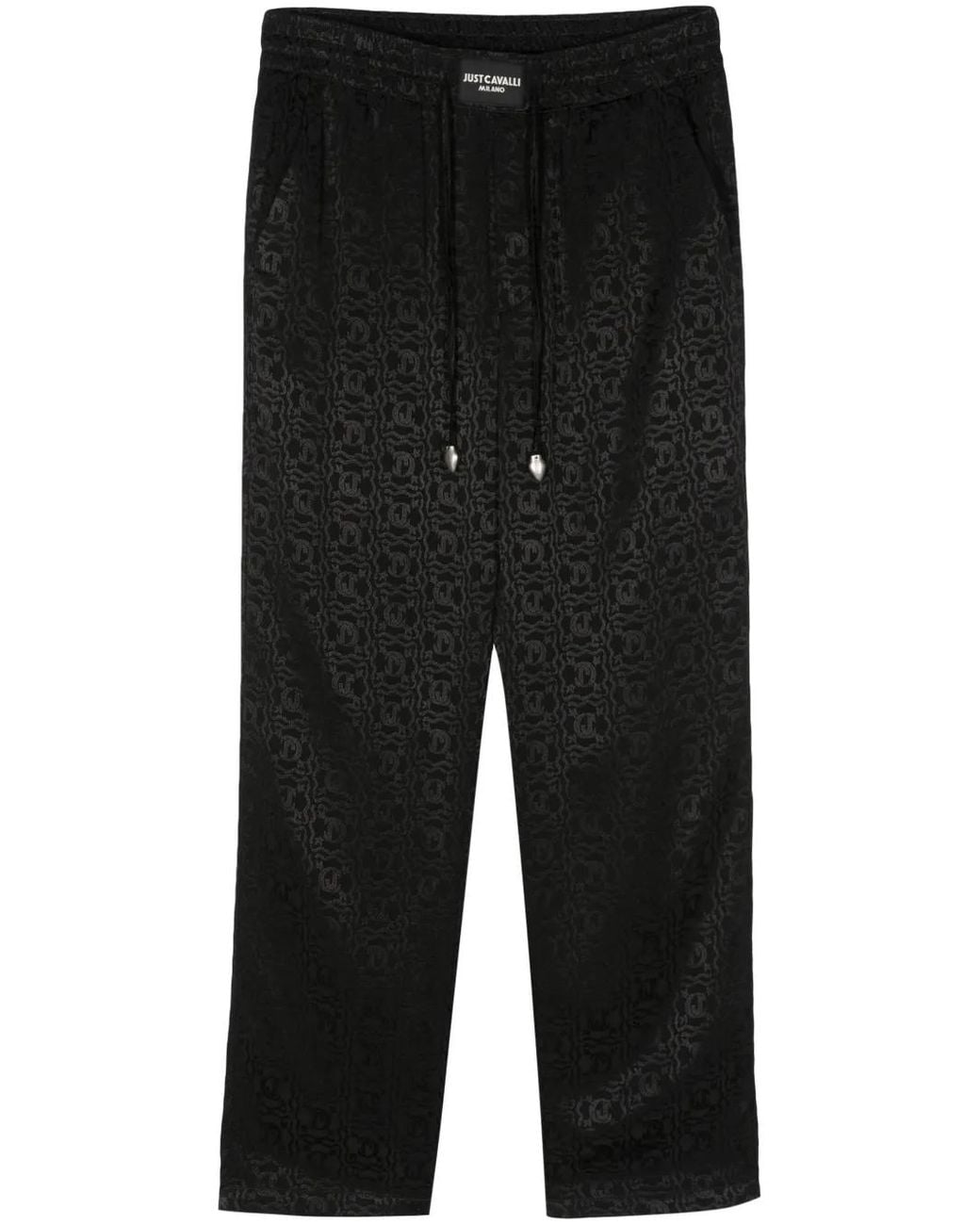 Just Cavalli Black Jacquard-Logo Straight-Leg Trousers for men
