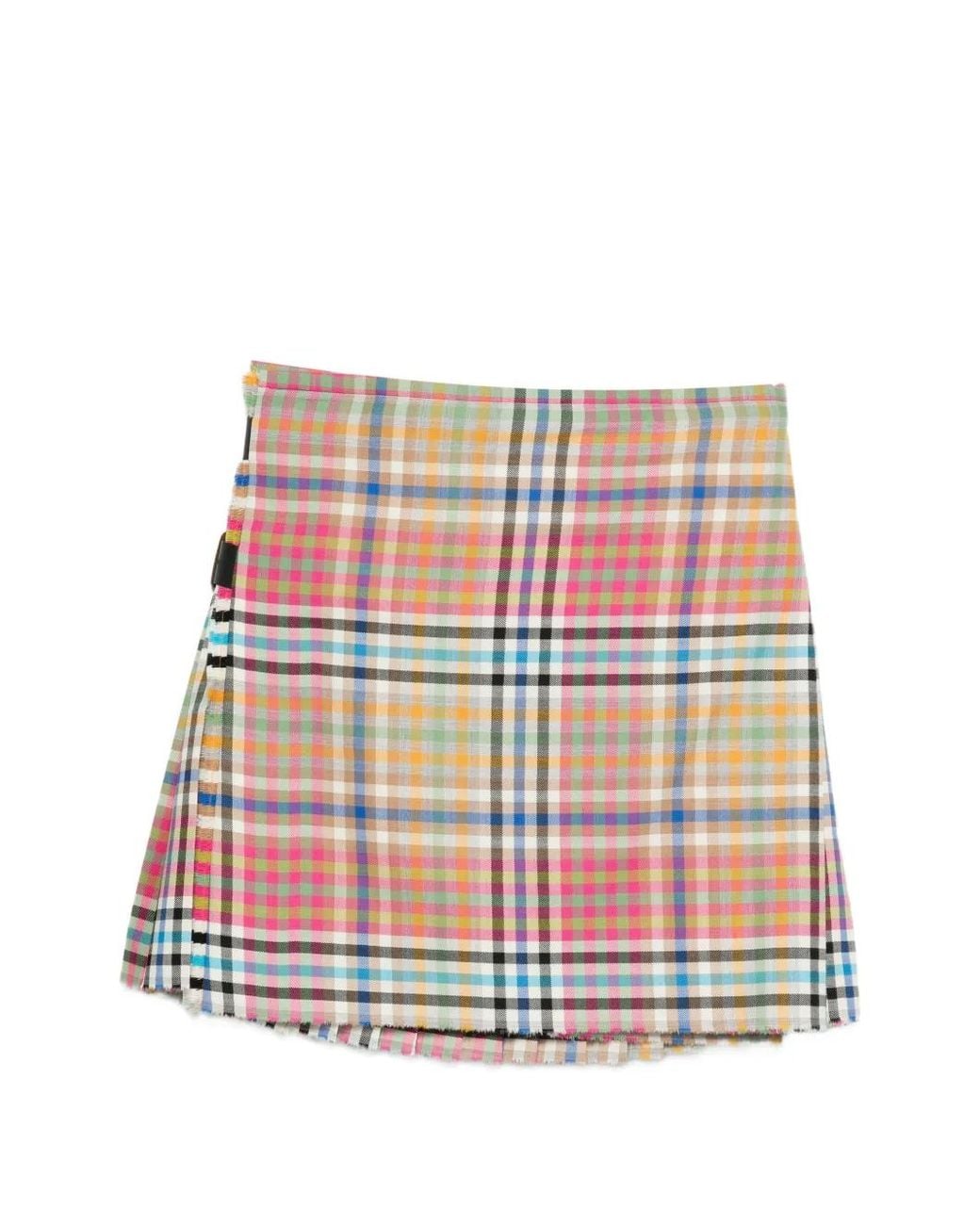 Vivienne Westwood White Plaid Skirt With Frayed Hem
