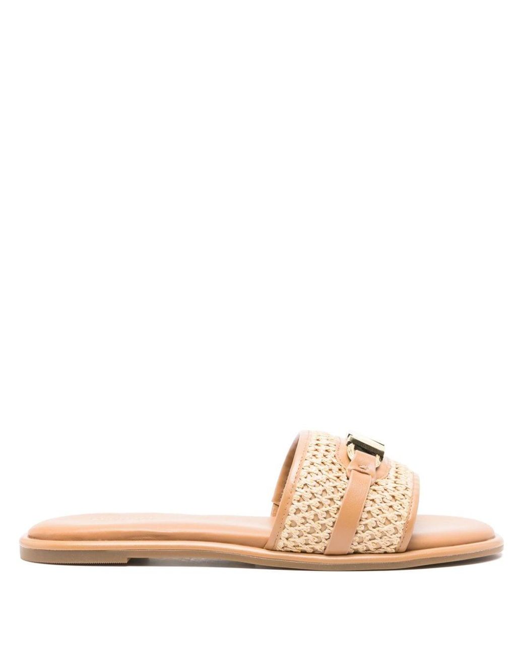 MICHAEL Michael Kors Ember Logo-plaque Slides in Natural | Lyst