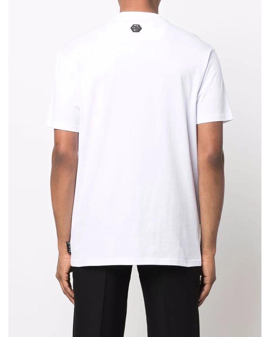 Philipp Plein White Gem-Embellished Skull Logo-Graphic T-Shirt
