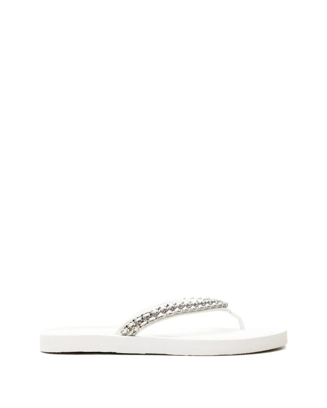 Tory Burch White Tongs Kira À Détail De Chaîne