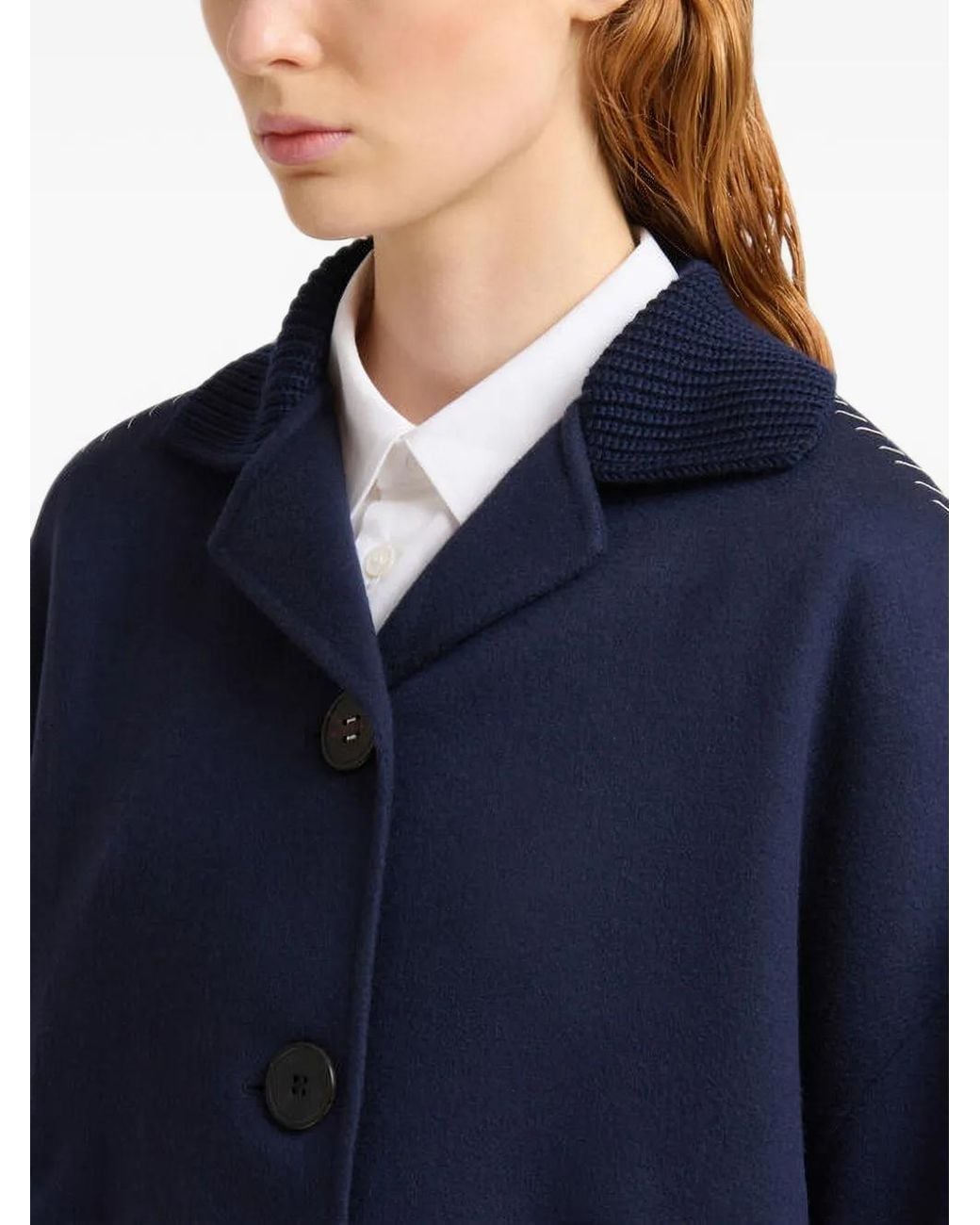 Marni Blue Wool And Cashmere Jacket With Knit Trims