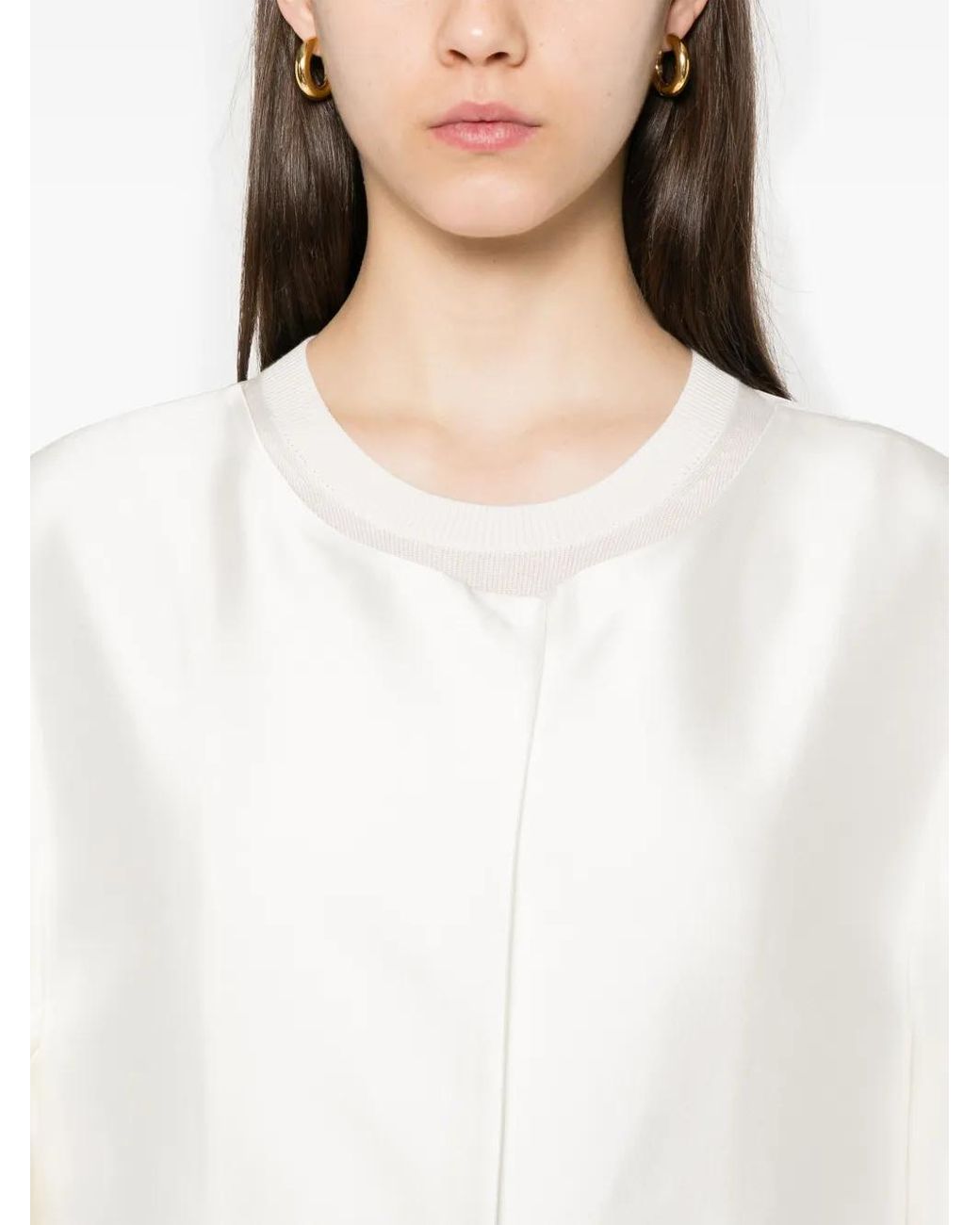 Totême White Collarless Silk Coat