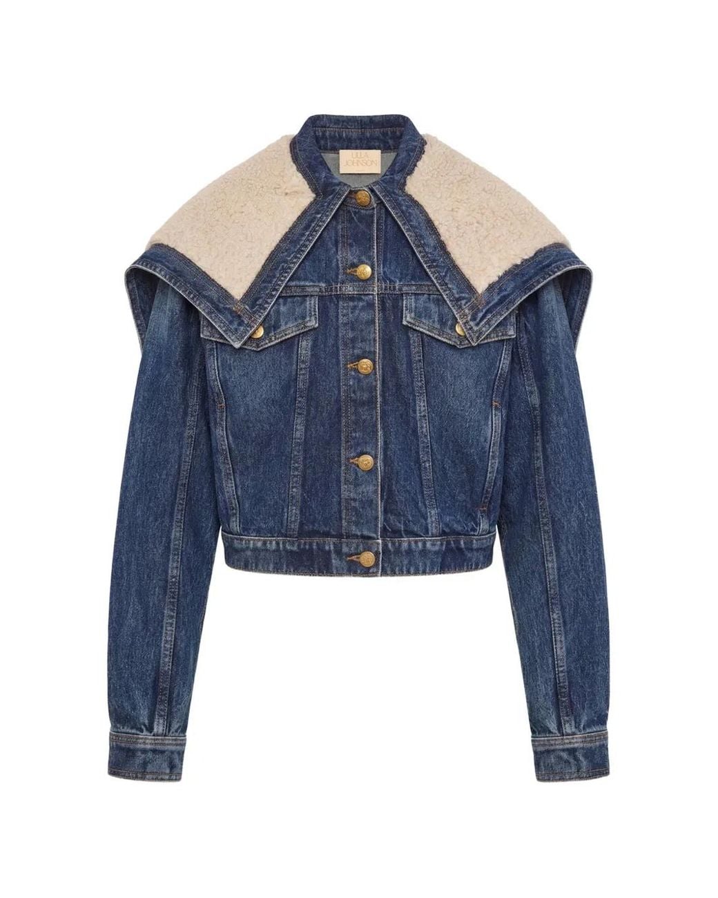 Ulla Johnson Blue Sybil Shearling-Collar Denim Jacket