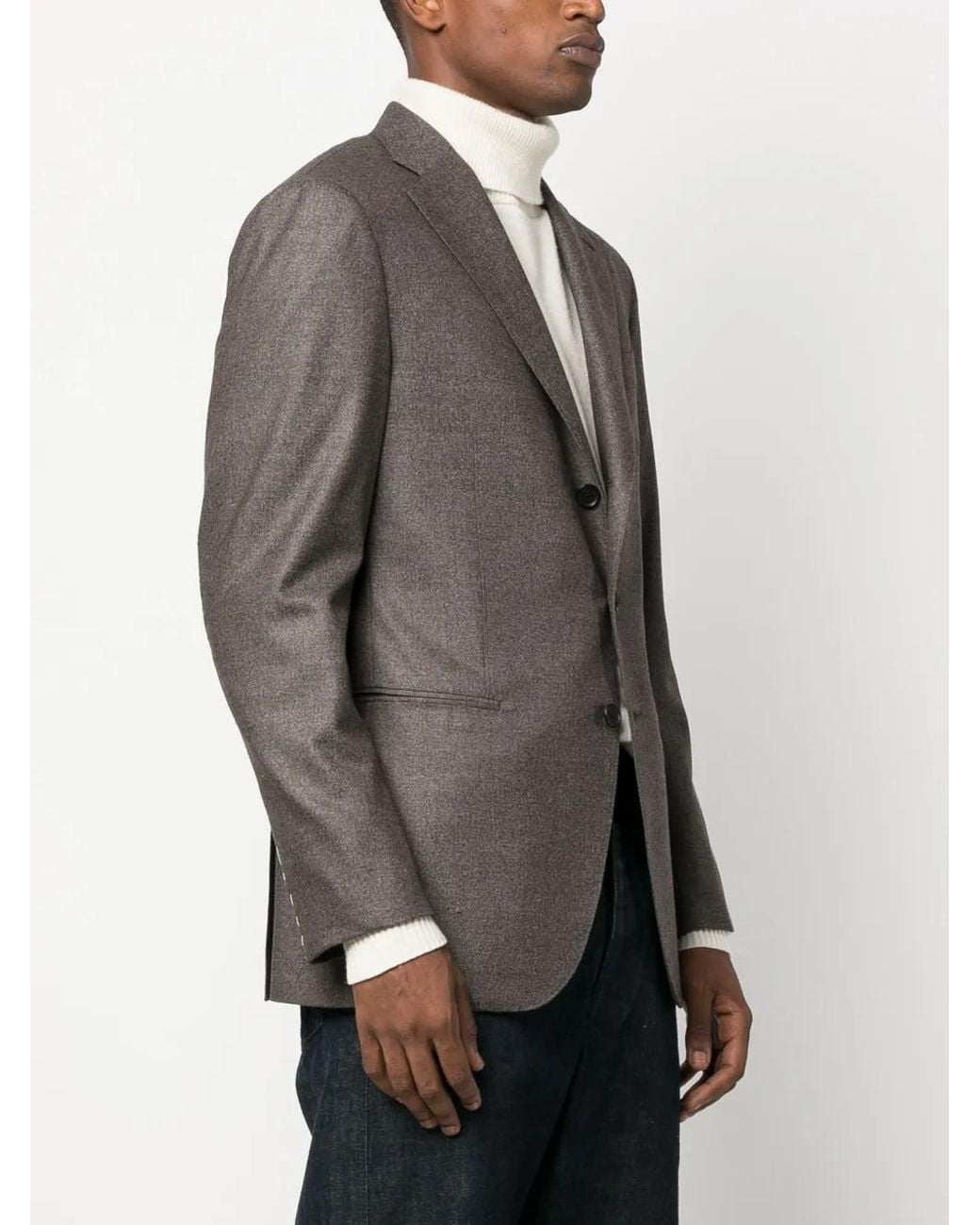 Caruso Gray Single-Breasted Wool Blazer for men