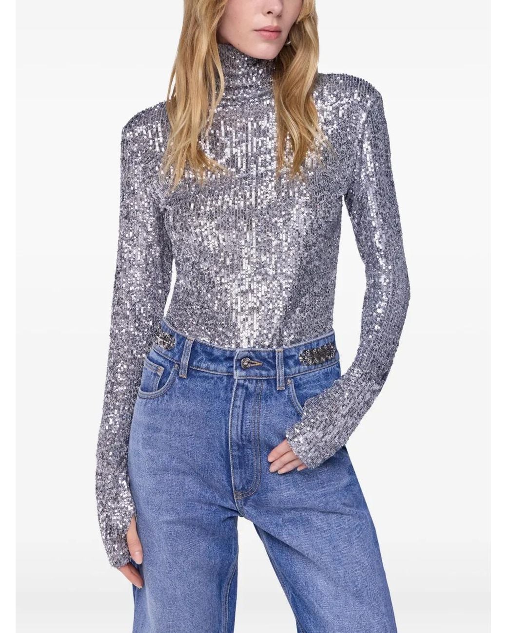 Rabanne Gray Sequinned Turtleneck Top