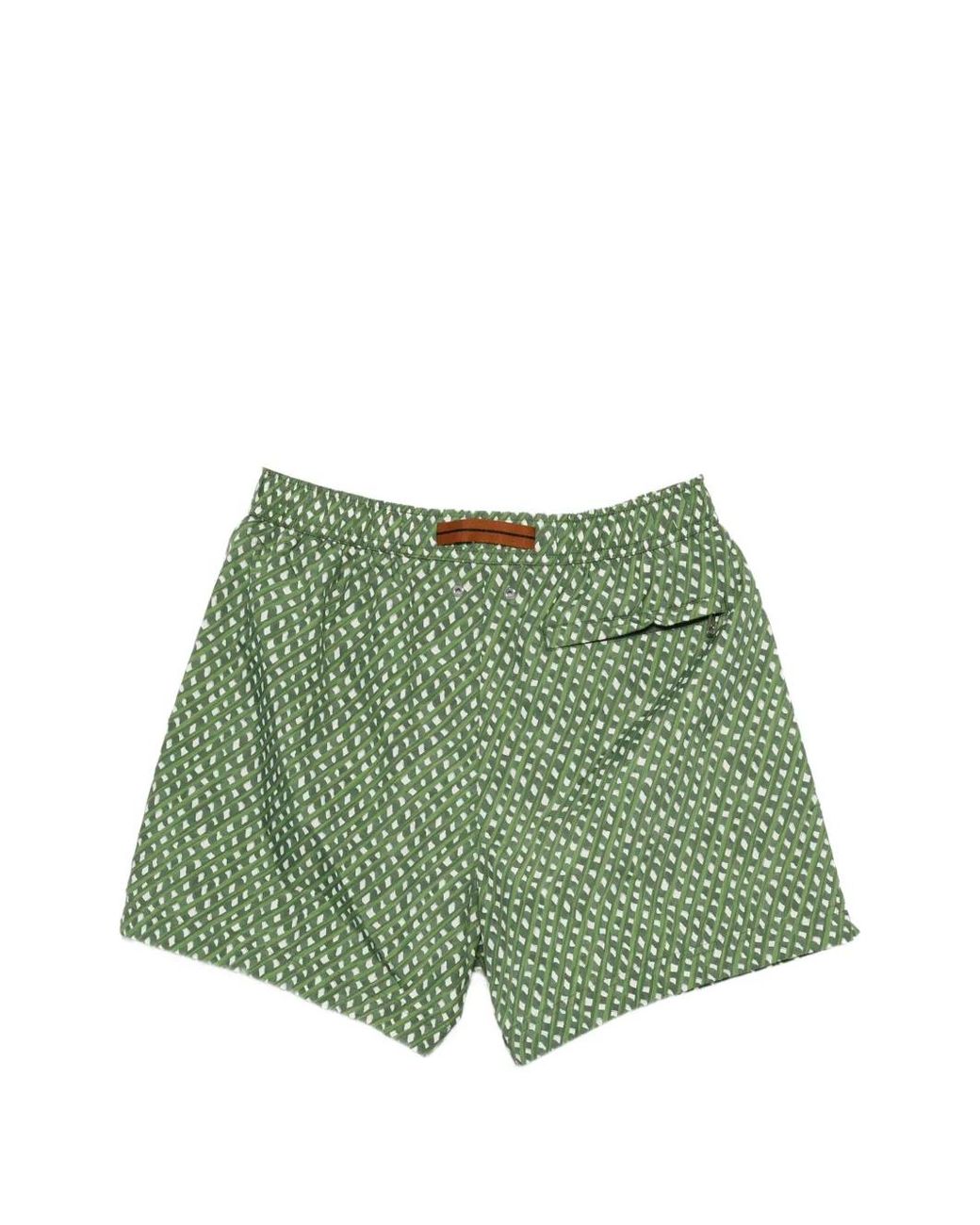 Zegna Green Geometric-Print Swim Shorts for men
