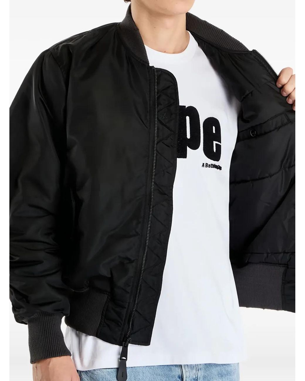 Alpha Industries Black Ma-1 Distressed Internal Pocket Bomber Jacket for men