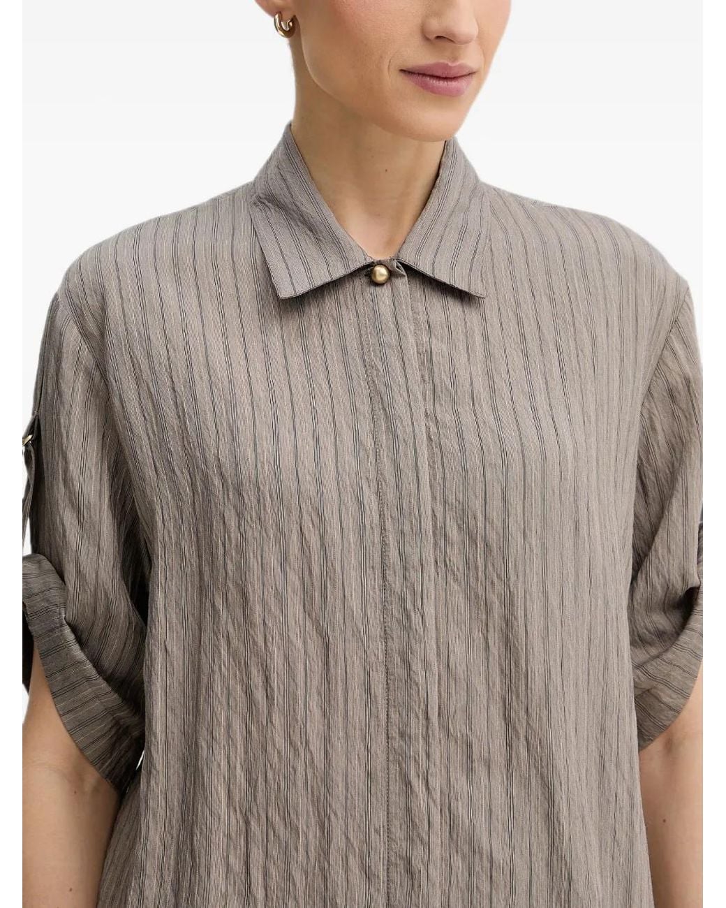 Sessun Gray Safara Striped Buckle-Detail Shirt