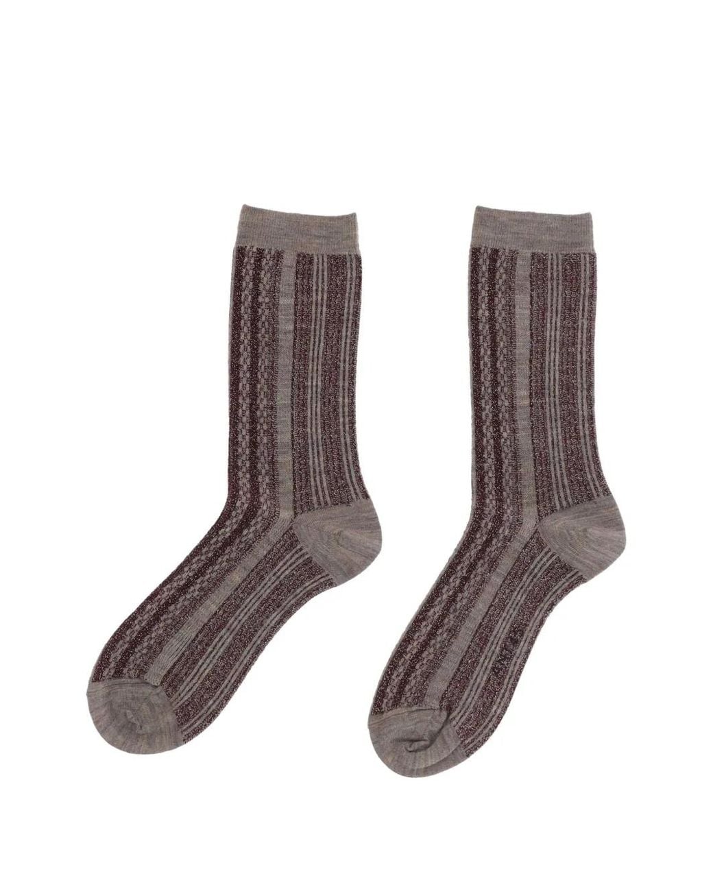 ANT45 Brown Mannar Vertical-Stripe Socks