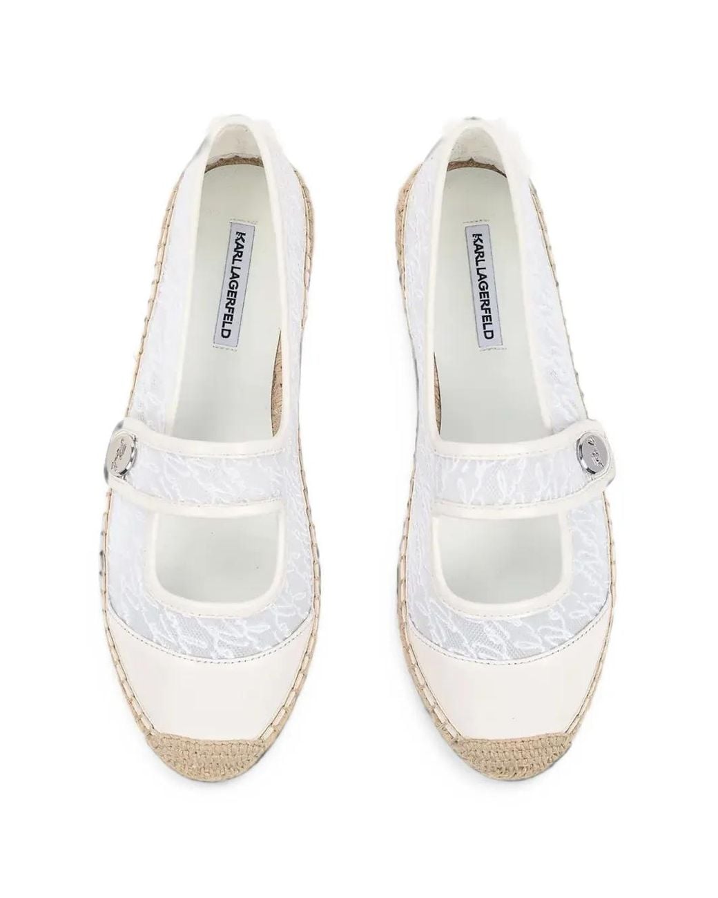 Karl Lagerfeld White Monogram-Embroidered Mary Jane Espadrilles