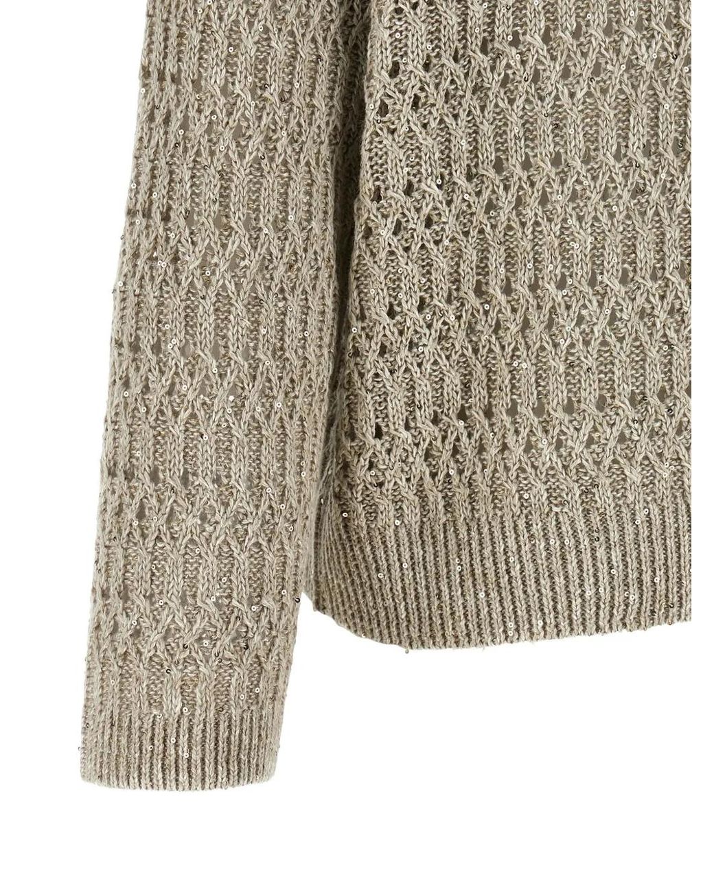 Brunello Cucinelli Gray Dazzling Braids Openwork Sweater