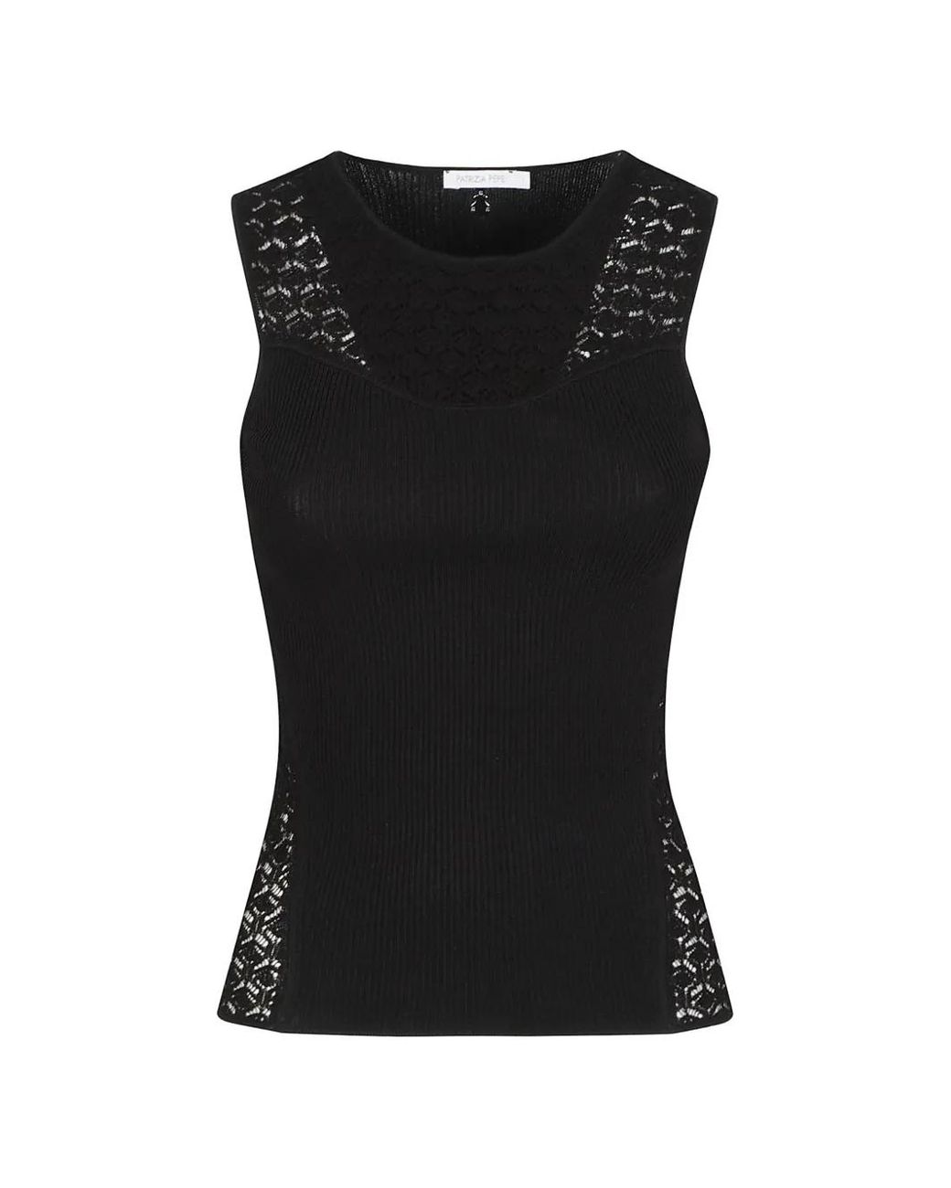 Patrizia Pepe Black Lace-Insert Ribbed Tank Top