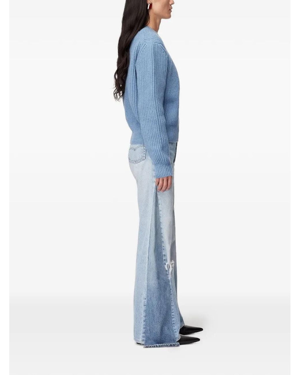 Another Tomorrow Blue Ribbed-Knit Cashmere Sweater