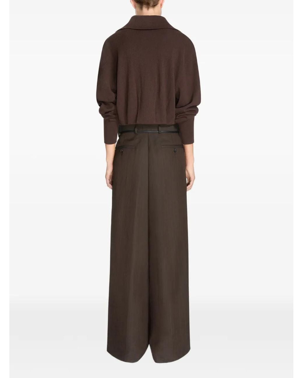 Dries Van Noten Brown Pleated Wide-Leg Trousers