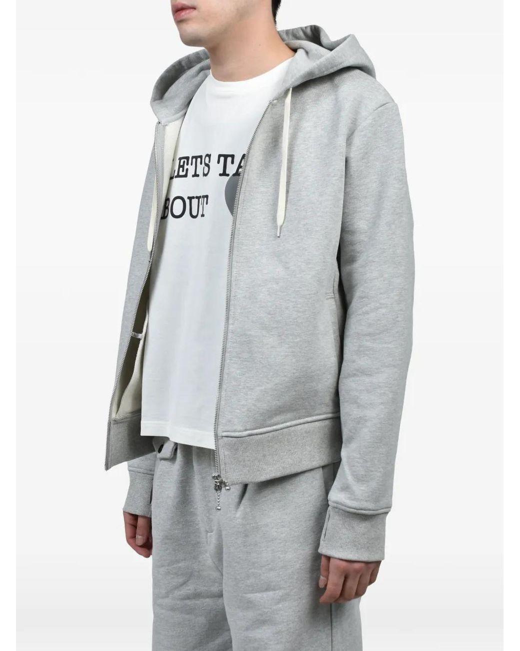 CEDARWOOD Gray Logo-Embroidered Zip-Up Hoodie for men