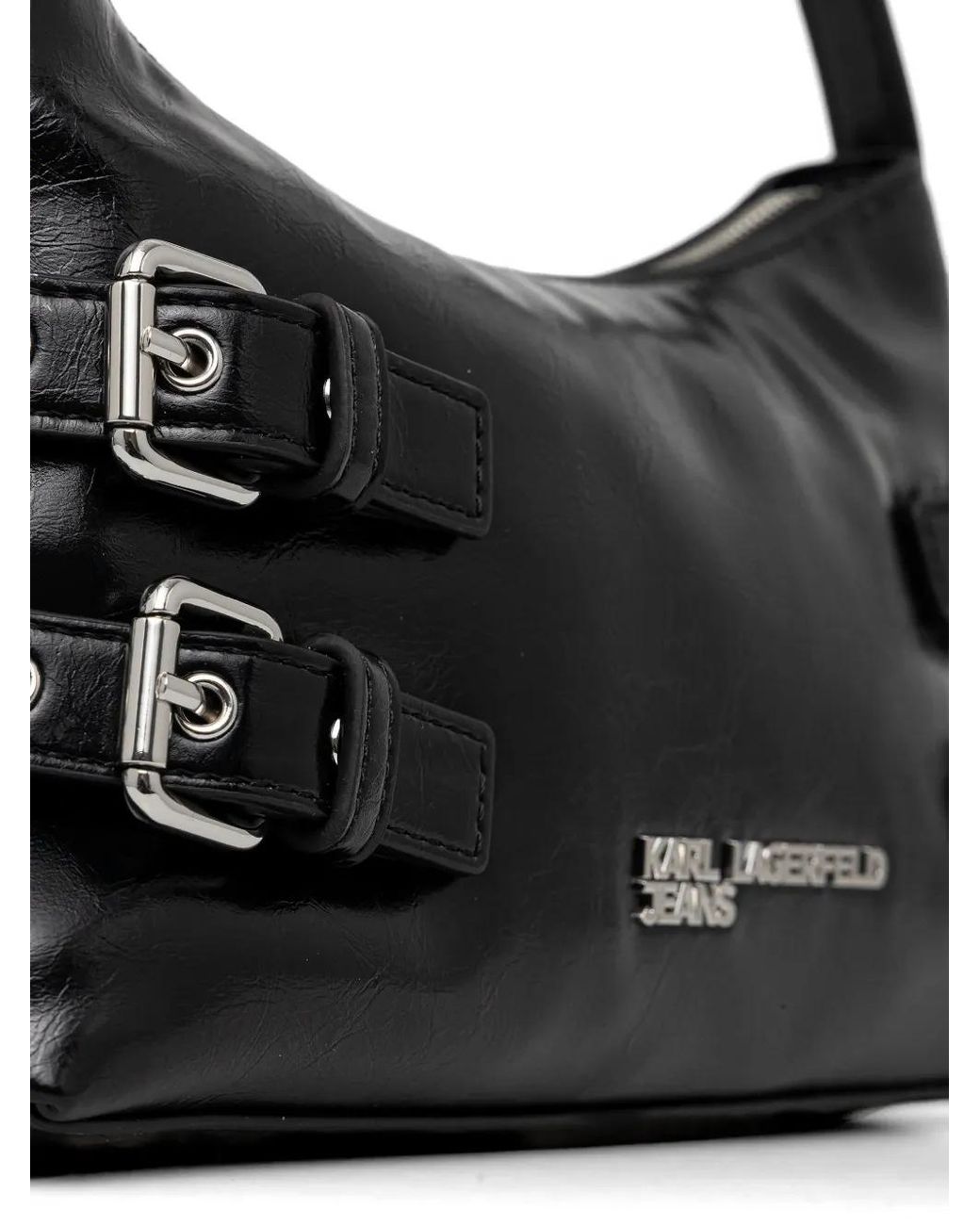 Karl Lagerfeld Black Buckle-Detail Shoulder Bag