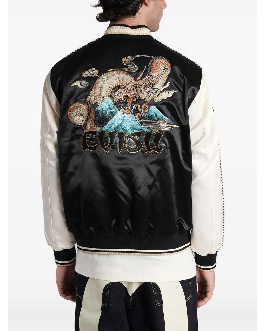 Evisu Black Veste En Satin À Broderie Dragon for men