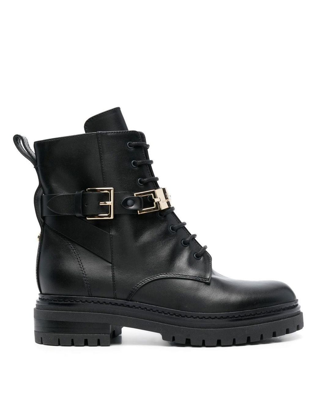 Elisabetta Franchi Logo-plaque Combat Boots in Black | Lyst UK
