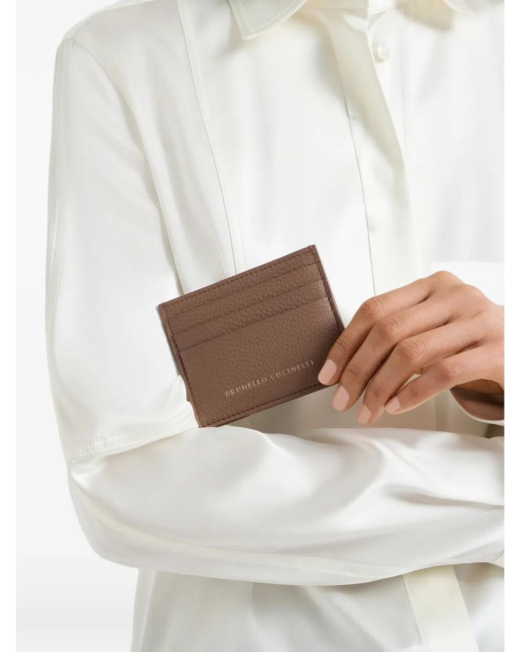 Brunello Cucinelli Brown Grained Calfskin Card Case