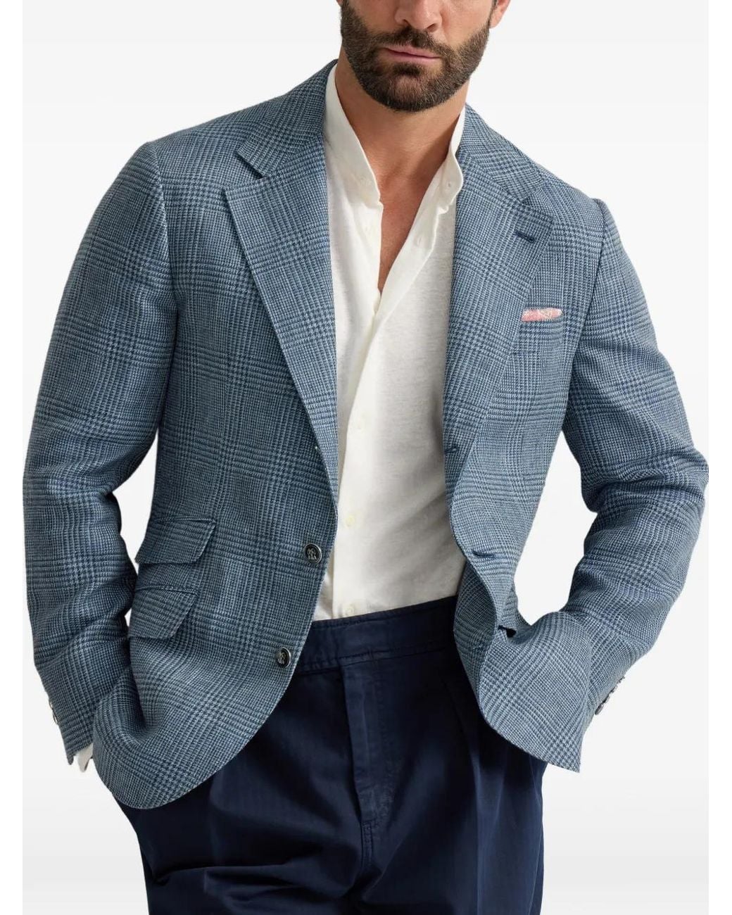 Brunello Cucinelli Blue Prince Of Wales Cavallo Blazer for men