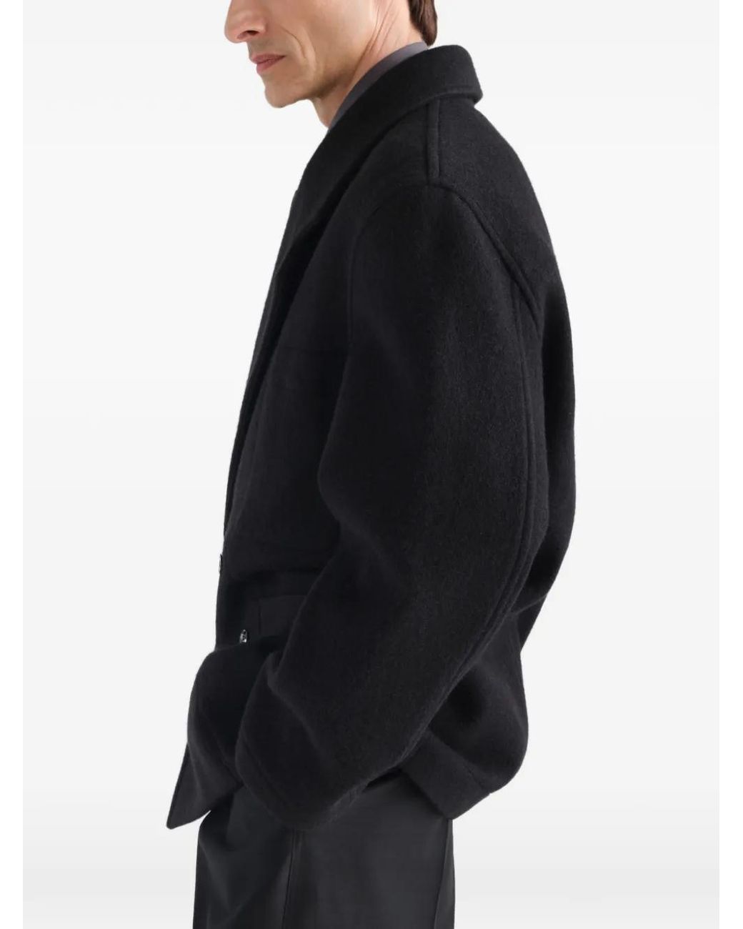 Lemaire Blue Manteau Court À Boutonnière Croisée En Laine Feutrée Et Alpaga for men