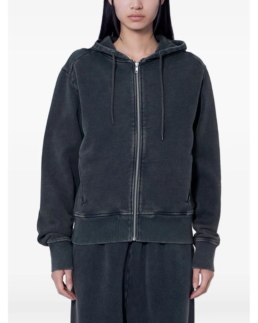 Entire studios Blue Zip-Up Ribbed-Trim Hoodie