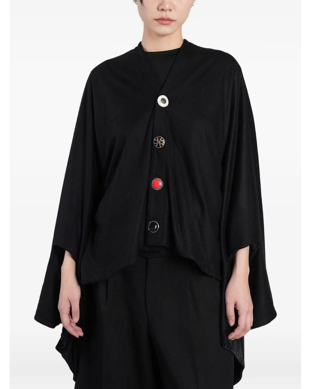 Junya Watanabe Black Button-Up Cape-Style Cardigan
