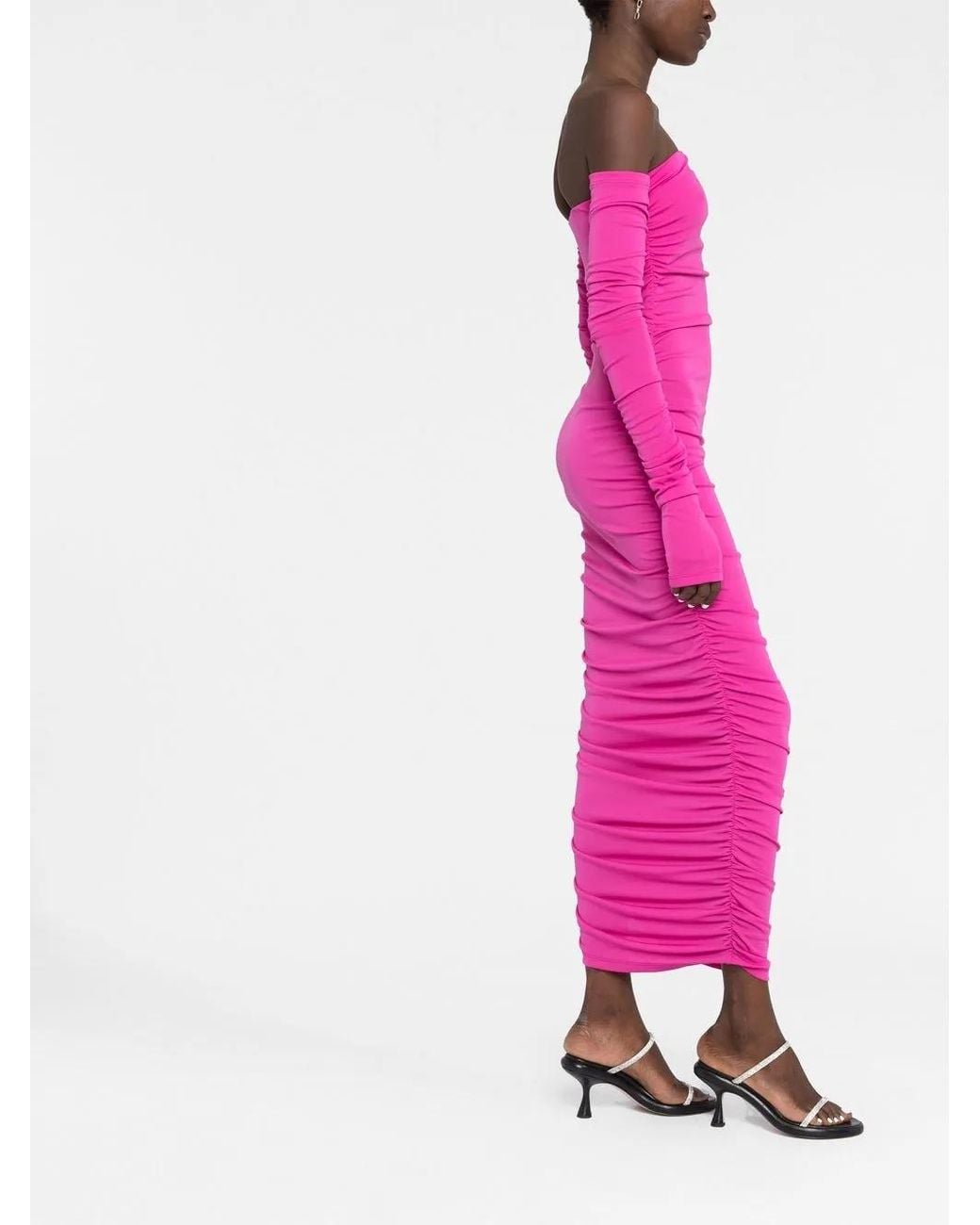 ANDAMANE Pink Schulterfreies Kleid Mit Raffungen