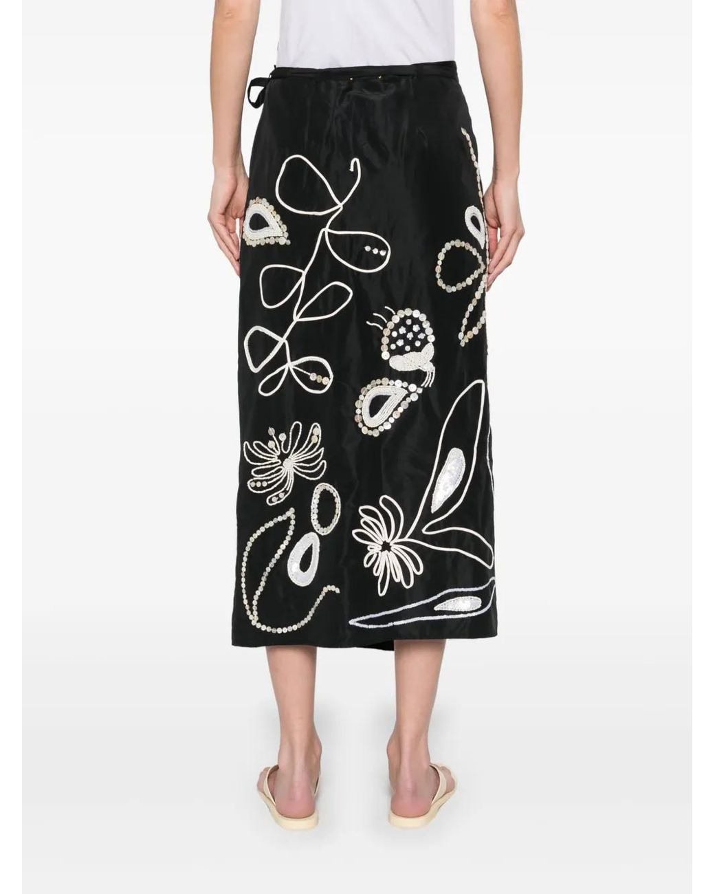 Forte_forte Black Embroidered Midi Skirt