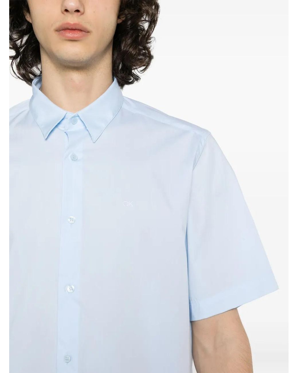 Calvin Klein White Monogram-Embroidered Cotton Shirt for men