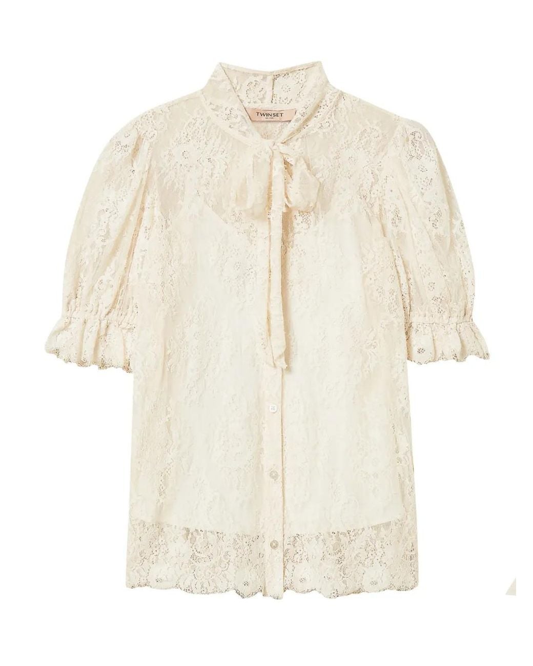 Twinset White Lace Bow-Collar Shirt
