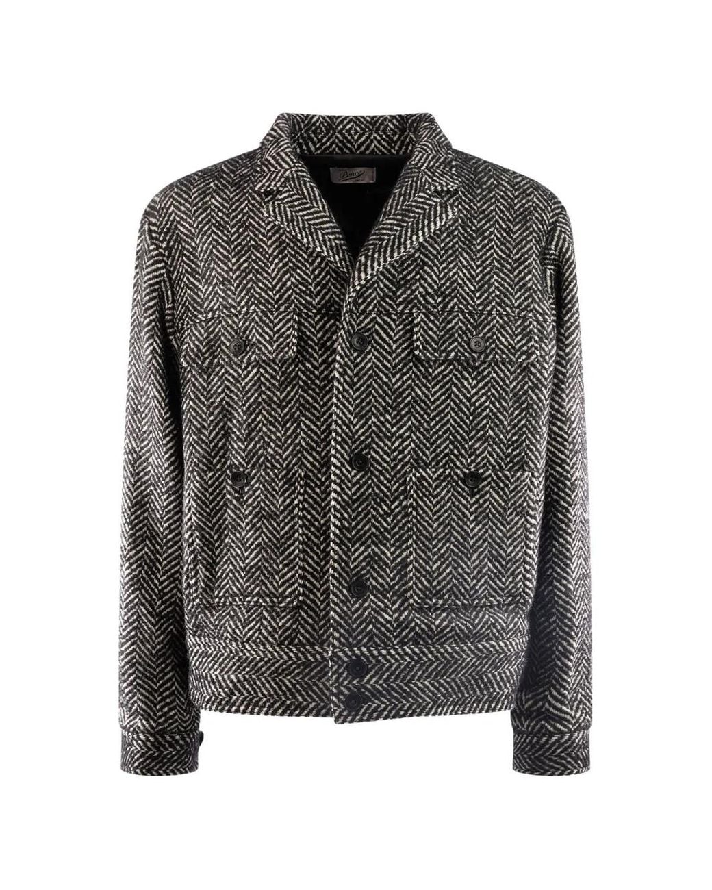 Pence Gray Herringbone-Pattern Button-Up Blazer for men