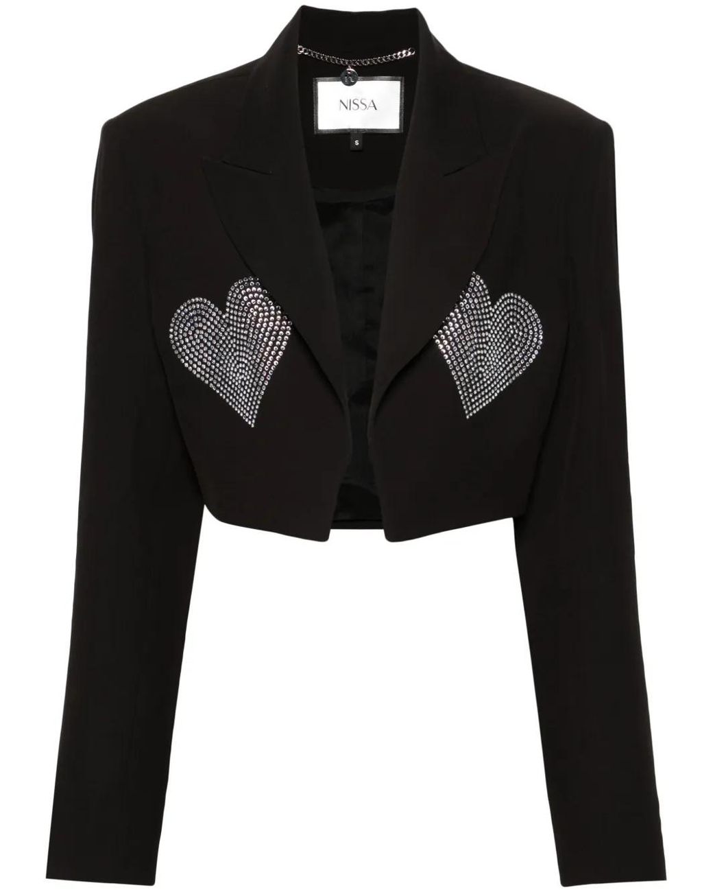 Nissa Black Rhinestone-Heart Cropped Jacket