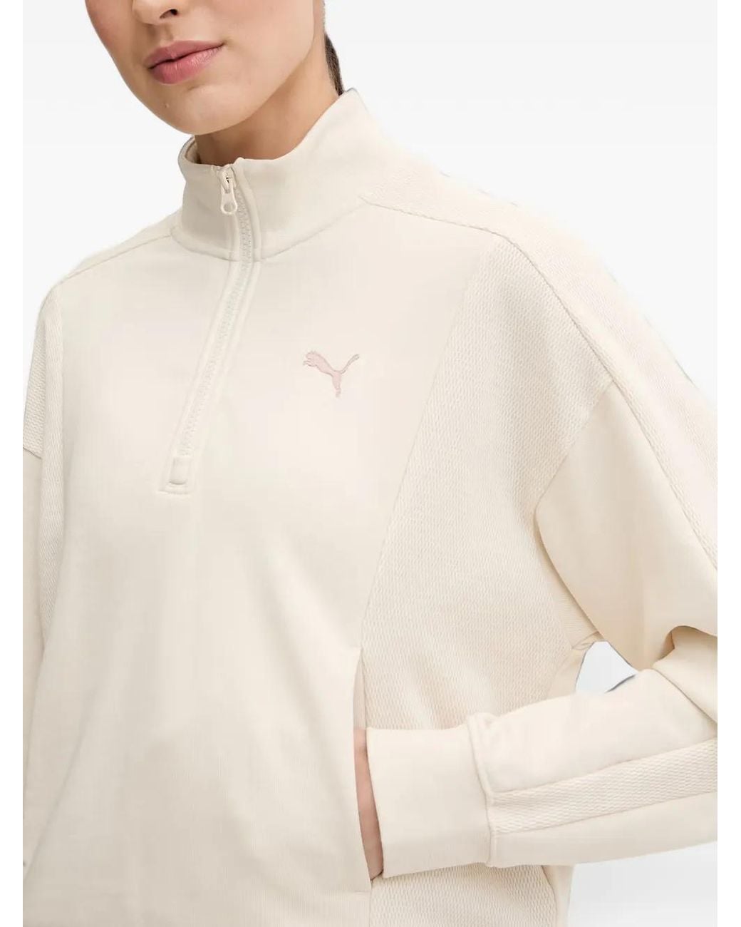 PUMA White Sweat À Col Zippé Et Logo Brodé Class