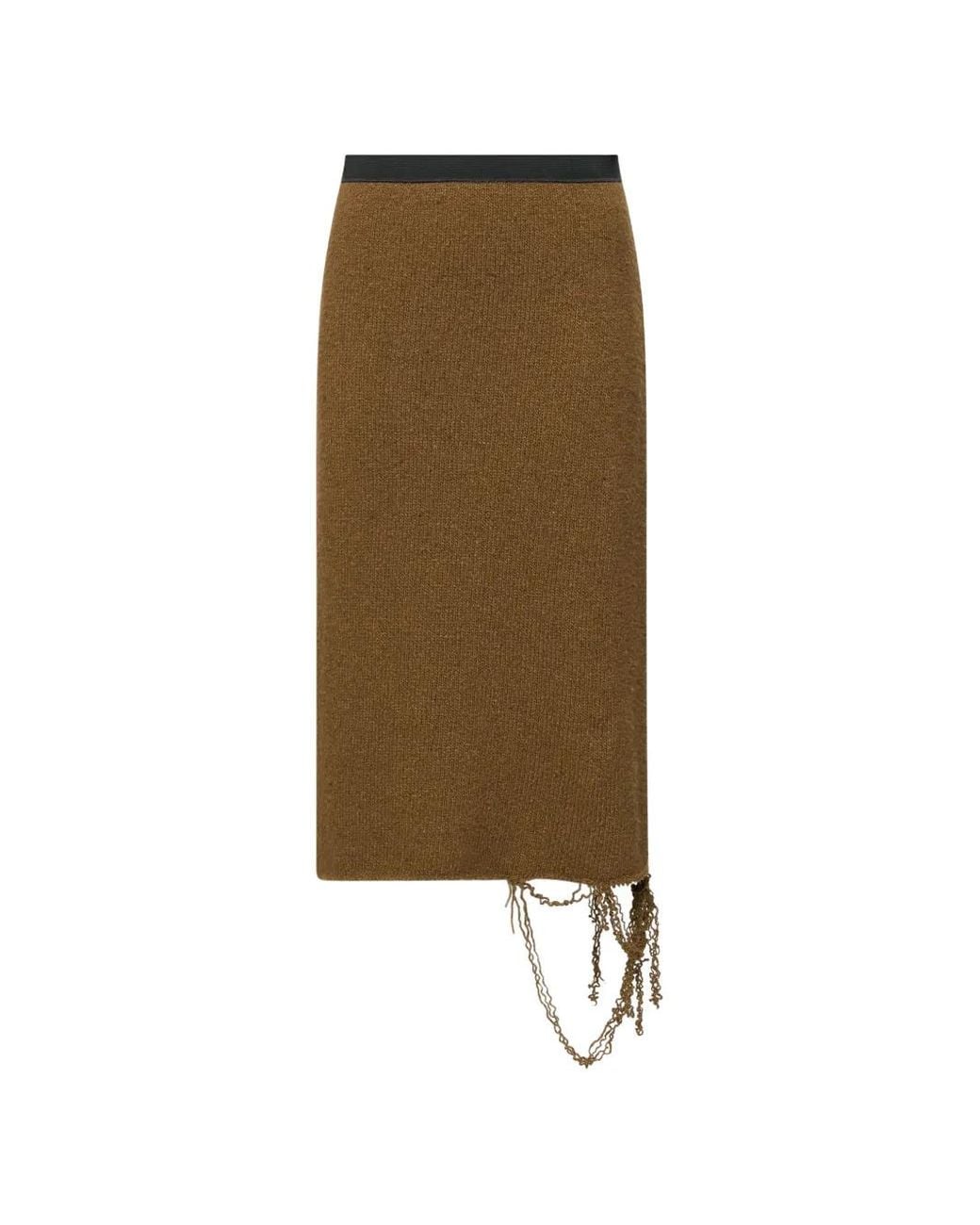 MM6 by Maison Margiela Natural Logo-Print Distressed-Hem Skirt