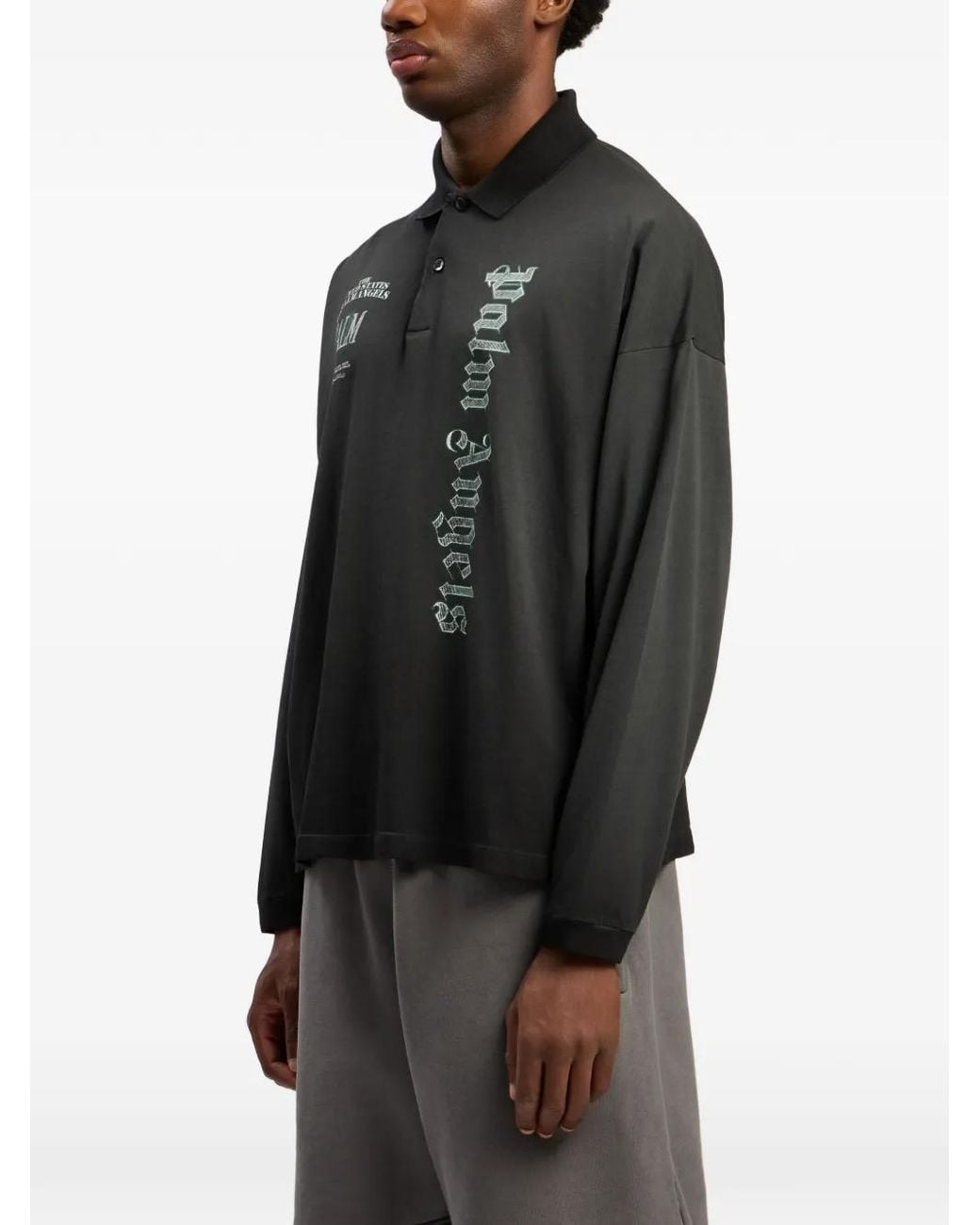 Palm Angels Black Pa Dollar Long-Sleeve Polo Shirt for men