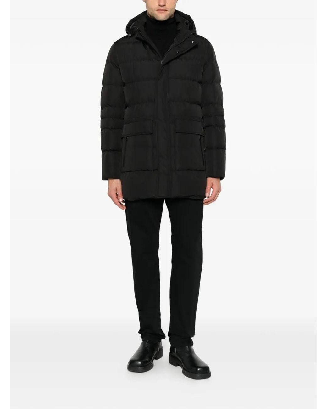 SERGIO MORETTI FIRENZE Black Hooded Quilted Jacket for men