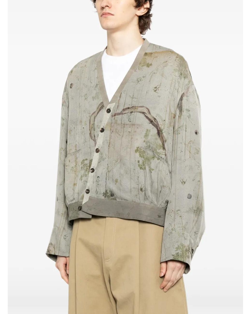 Ziggy Chen White Printed Silk Jacket for men