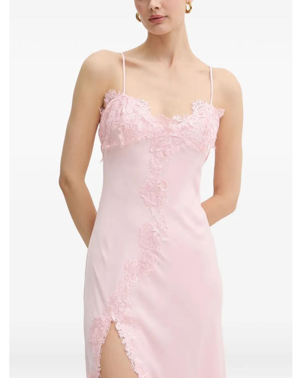 Bardot Pink Alerie Lace-Trim Side-Slit Maxi Dress