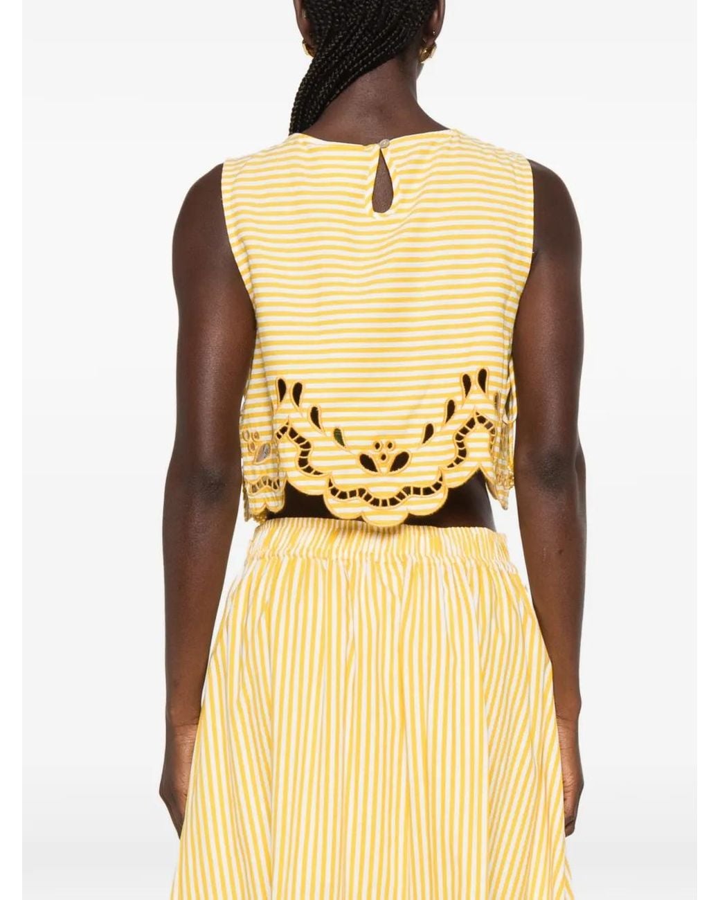 Farm Rio Yellow Stripes Richelieu Sleeveless Crop Top
