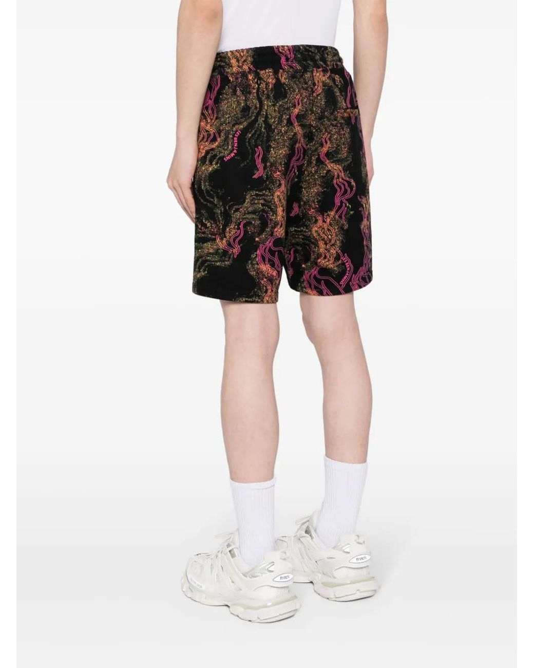 Les Benjamins Black Graphic-Print Cotton Track Shorts for men