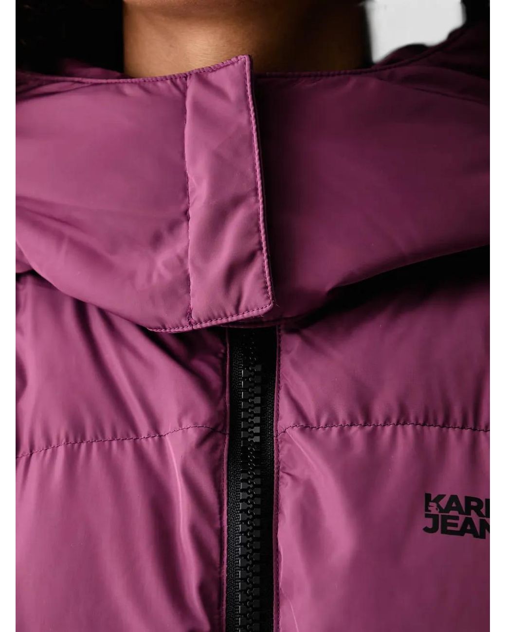Karl Lagerfeld Purple Belted Hooded Puffer Jacket