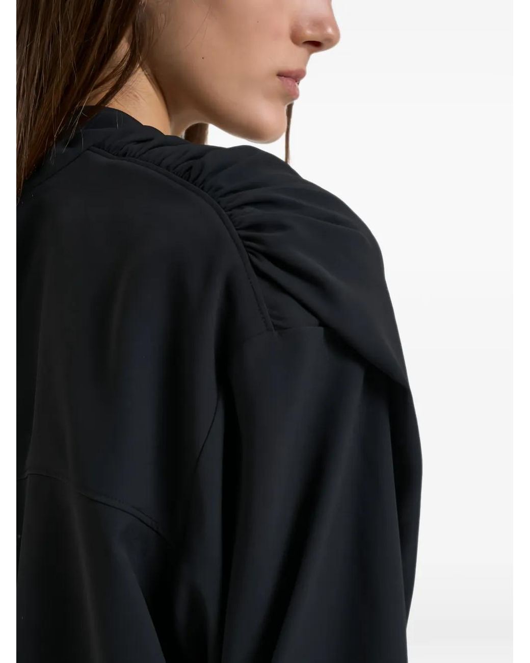 IRO Black Wrap-Style Gathered-Shoulder Shirt