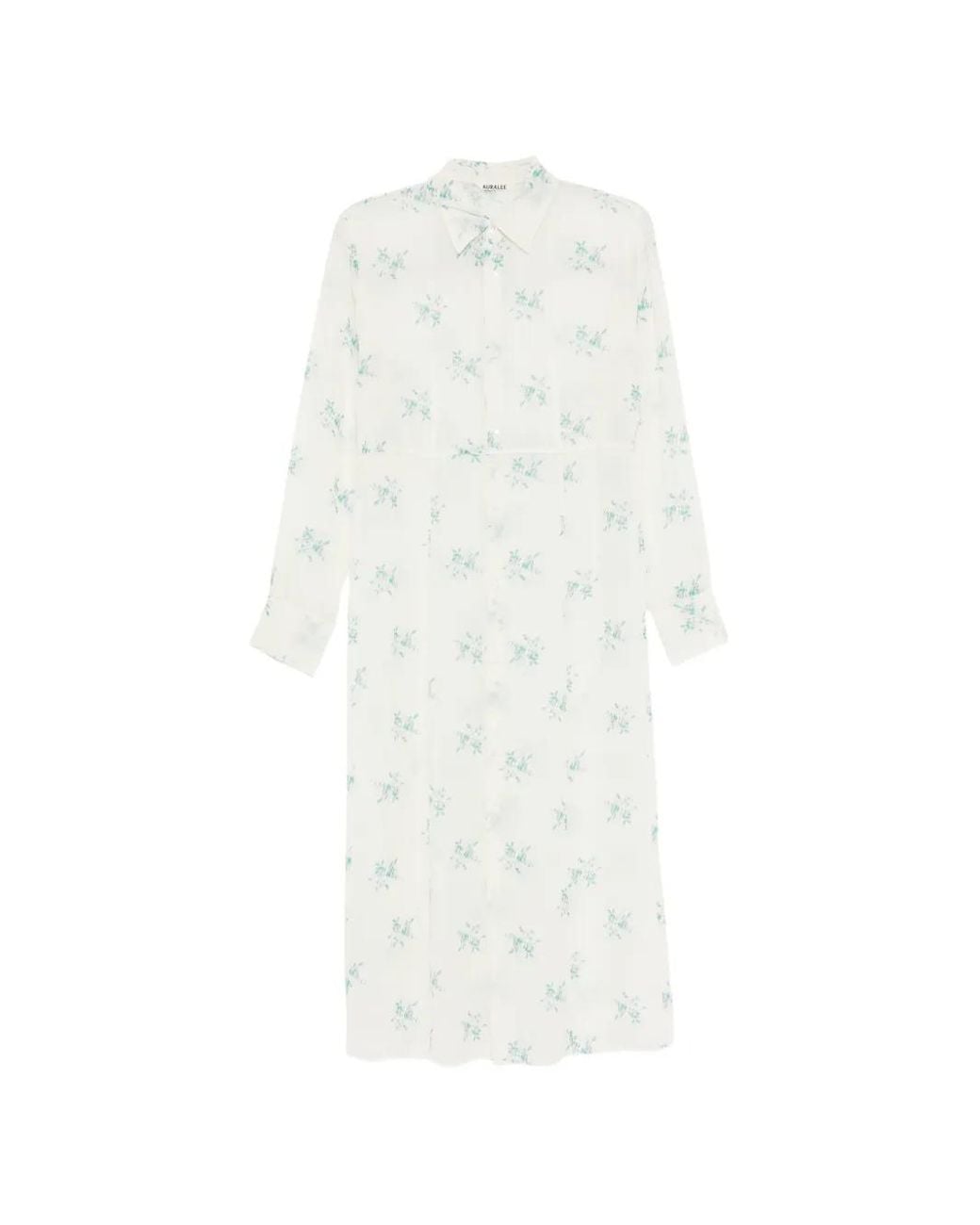 Auralee White Floral-Print Airy-Silk Georgette Shirt Dress
