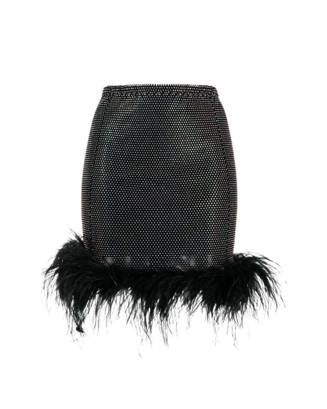 Santa Brands Black Rhinestone-Embellished Feather-Trim Mini Skirt