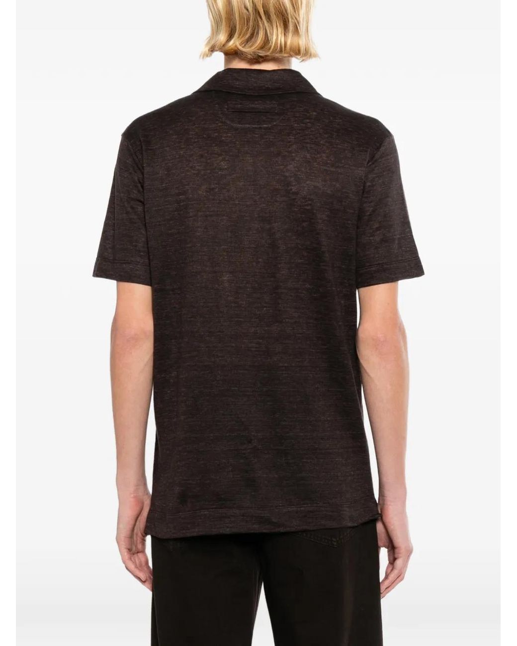Zegna Black Oasi Lino Polo-Collar T-Shirt for men
