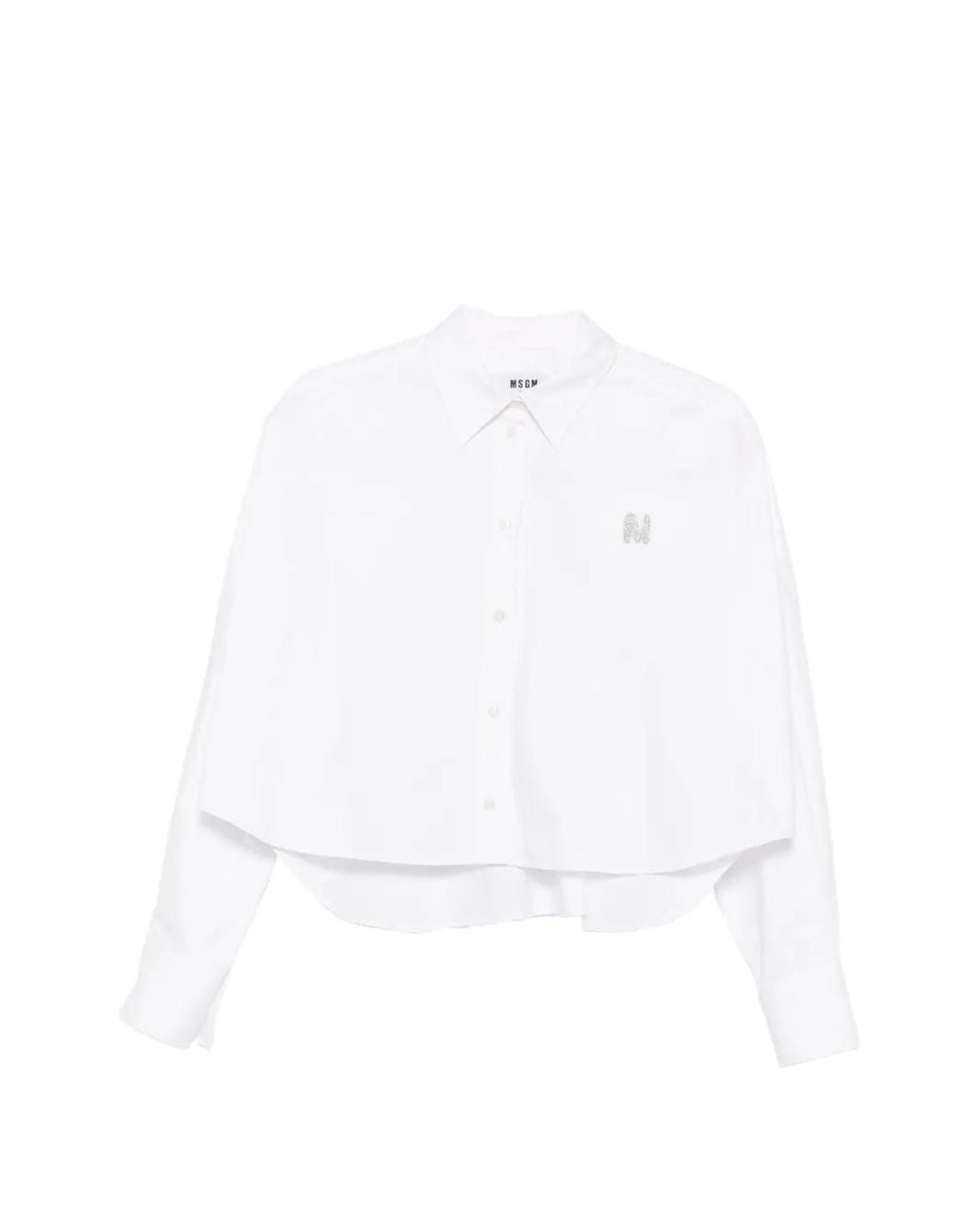 MSGM White Rhinestone-Logo Cropped Shirt