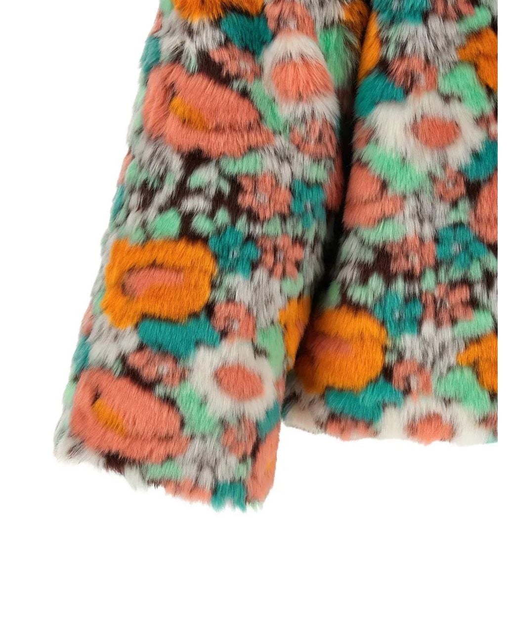 Farm Rio Orange Faux-Fur Floral-Pattern Coat