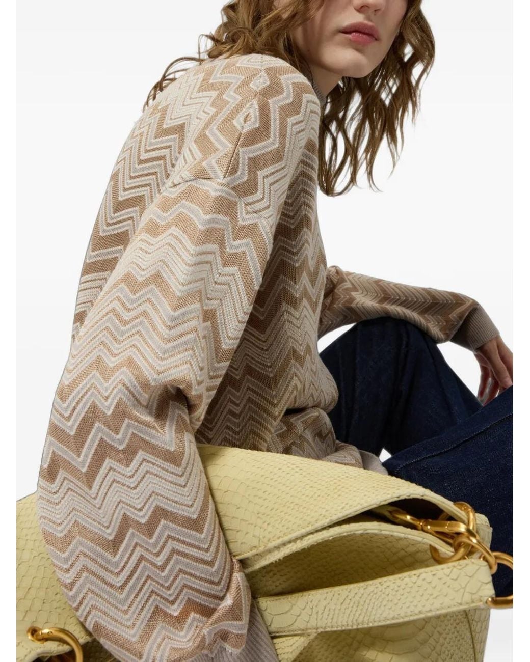 Missoni White Zig Zag Viscose And Wool Turtleneck Sweater